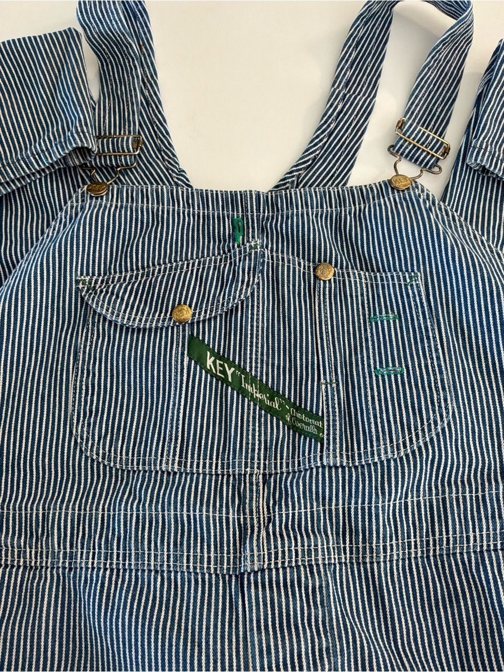 Vtg 80s Key Imperial Striped Denim Overalls - Blue/White w44xL29 men or women